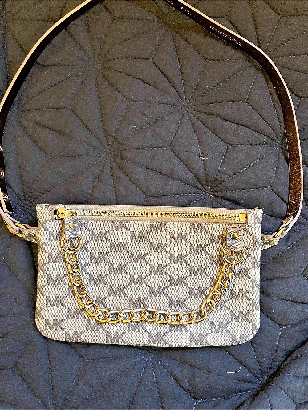 Michael Kors Signature Logo Chain Belt Bag Brown & White